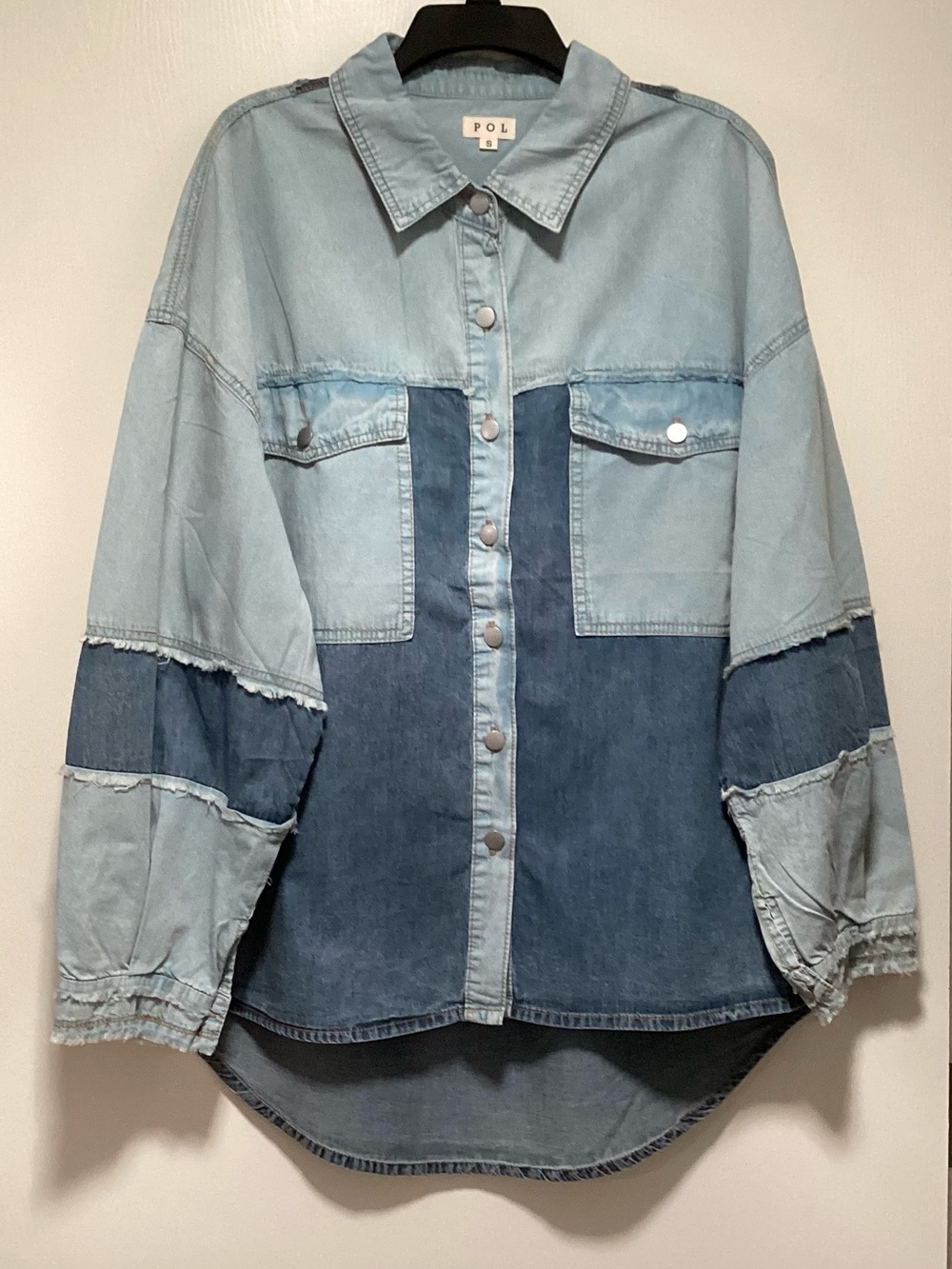 POL Two-Tone Chambray Button-Up Shirt - Light Blue & Dark Blue